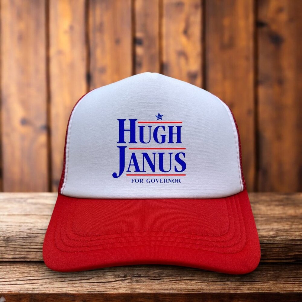 Hugh Janus For Governor Mens Trucker Hat Red Republican Democrat Political Cap